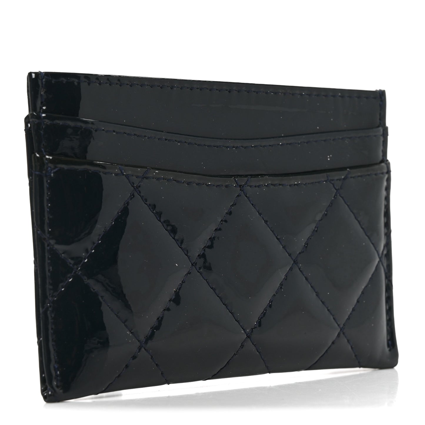 Patent Calfskin Quilted Card Holder Navy Blue