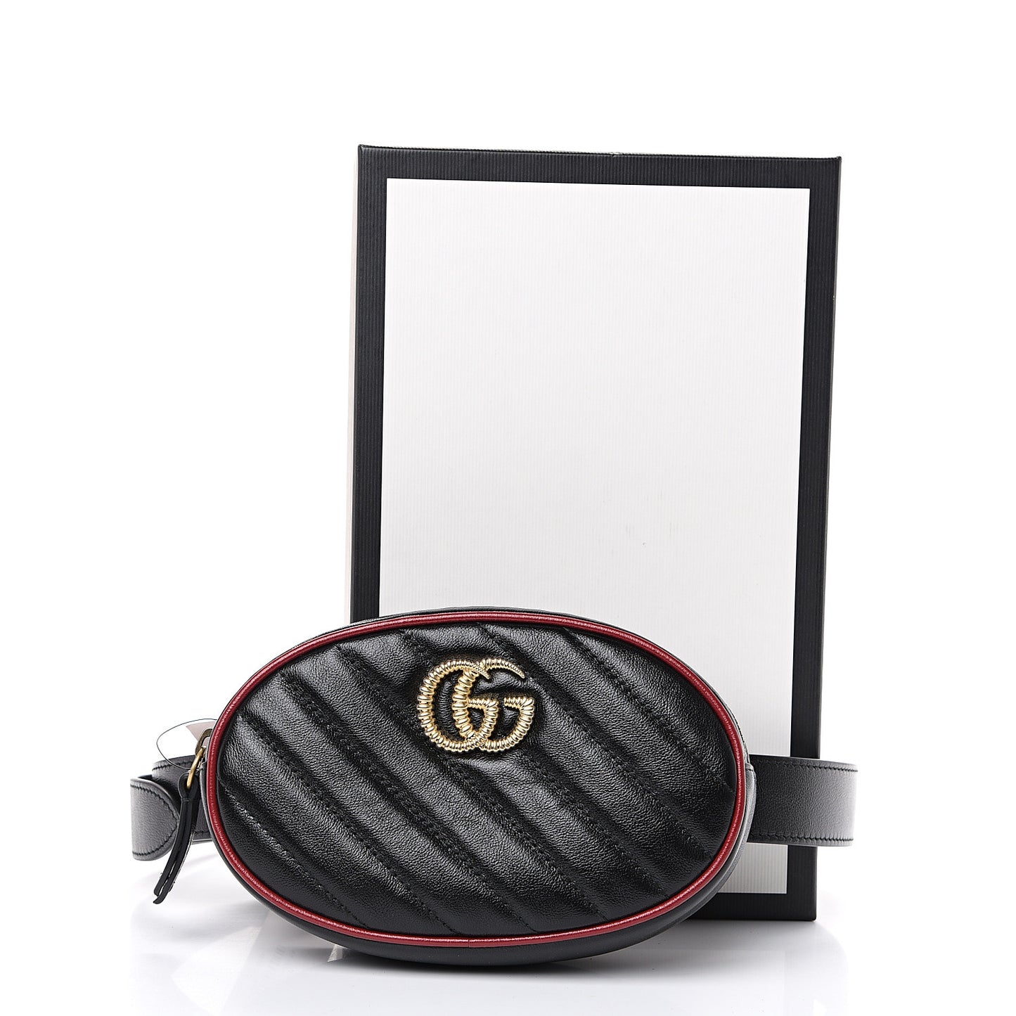 Azalea Calfskin Matelasse Diagonal Torchon GG Marmont Belt Bag 85 34 Black Romantic Cerise