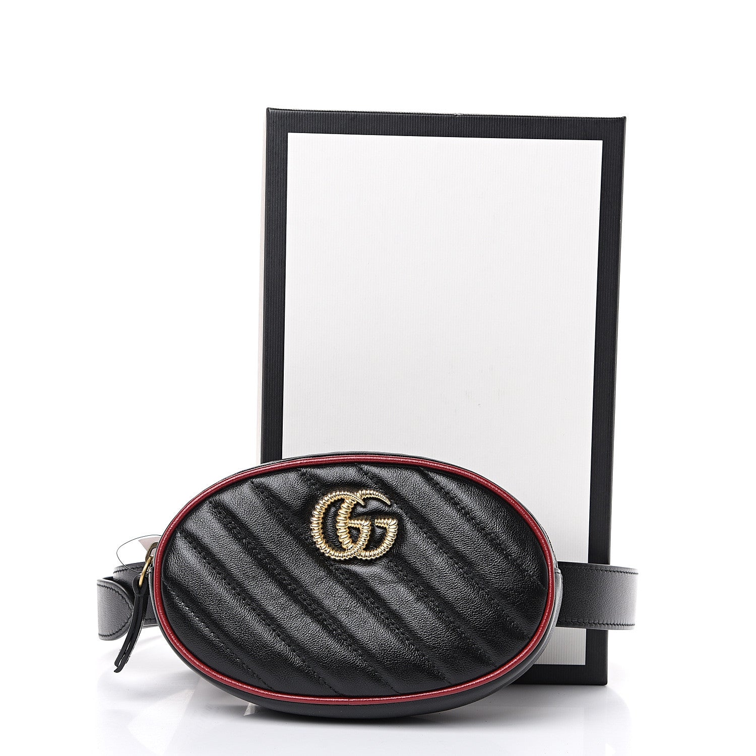 Gucci Azalea Calfskin Matelasse Diagonal Torchon GG Marmont Belt Bag 85 34 Black Romantic Cerise 11 of 11