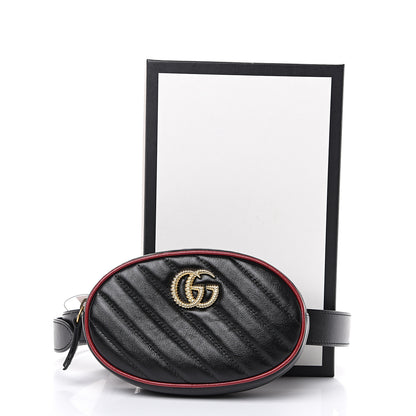 Gucci Azalea Calfskin Matelasse Diagonal Torchon GG Marmont Belt Bag 85 34 Black Romantic Cerise 11 of 11