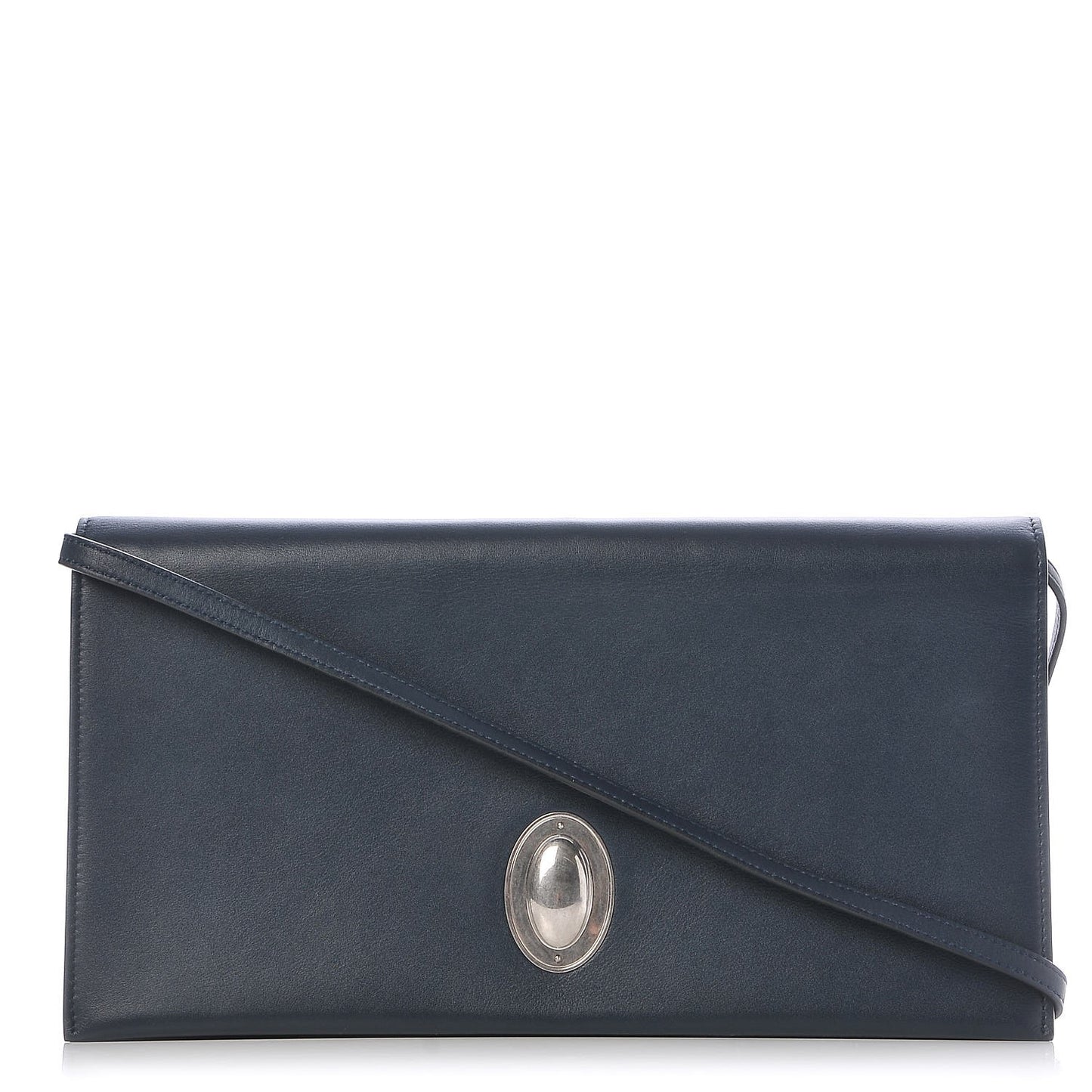 Smooth Calfskin Oval Clutch Navy