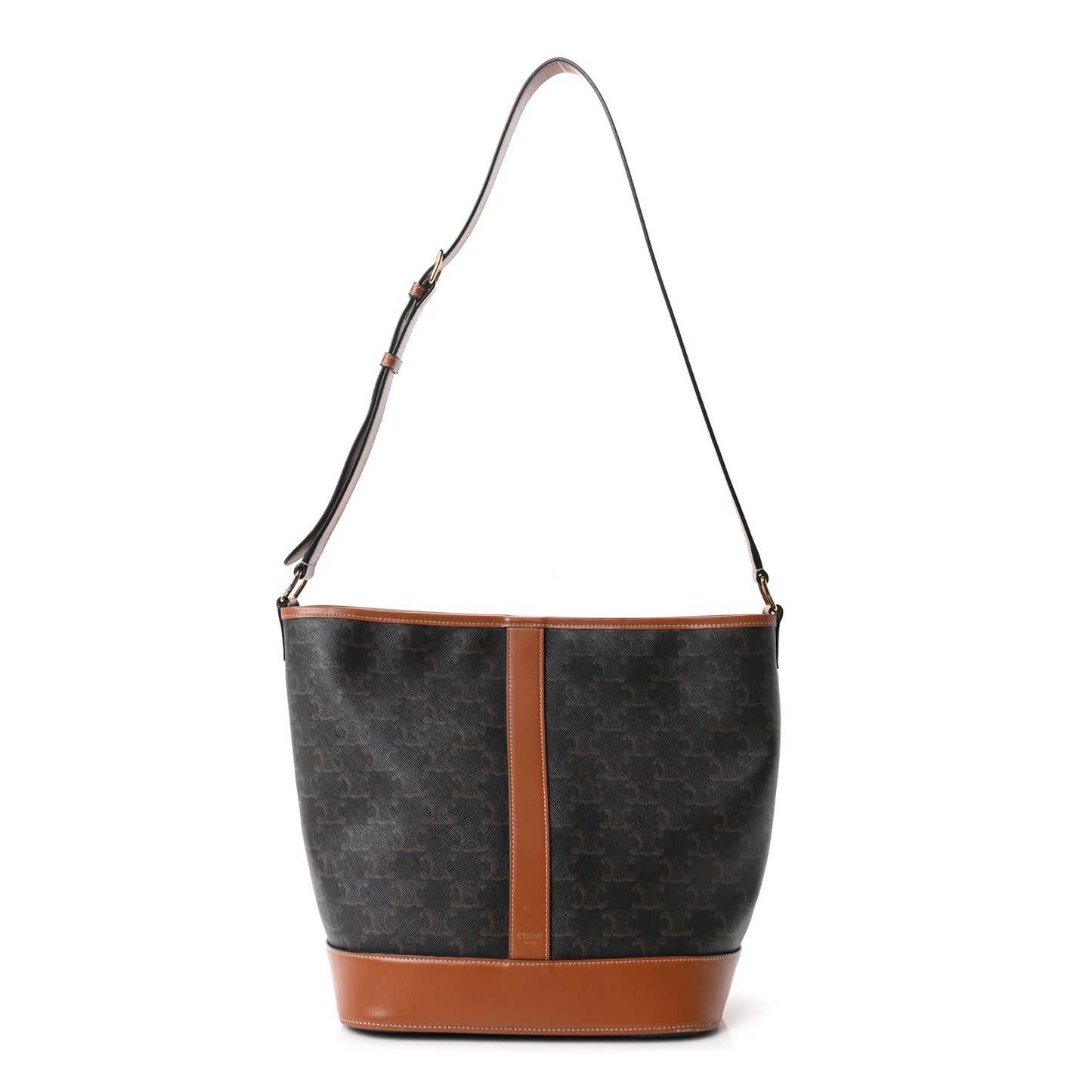 Triomphe Canvas Calfskin Medium Bucket Bag Tan