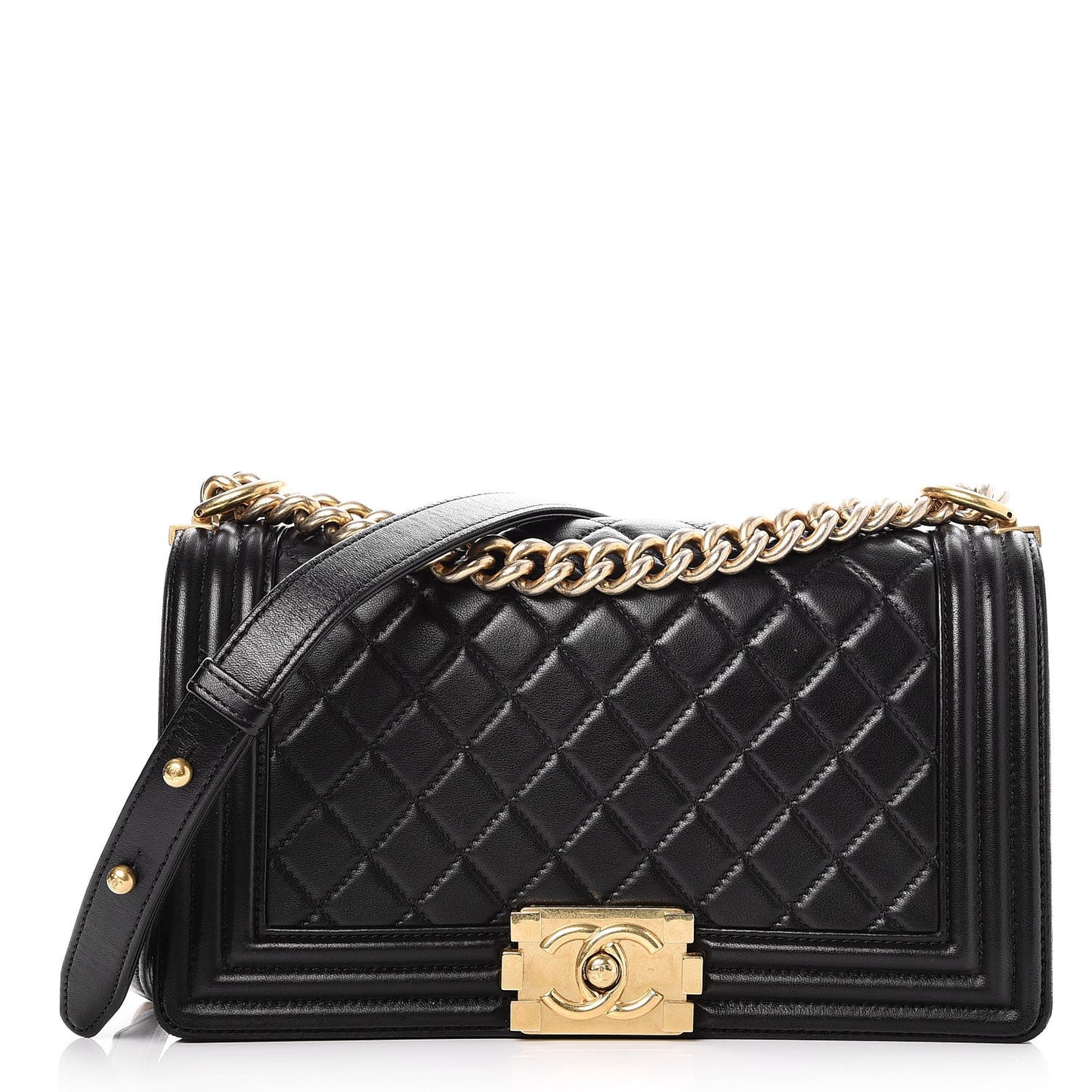 Lambskin Quilted Medium Boy Flap Black