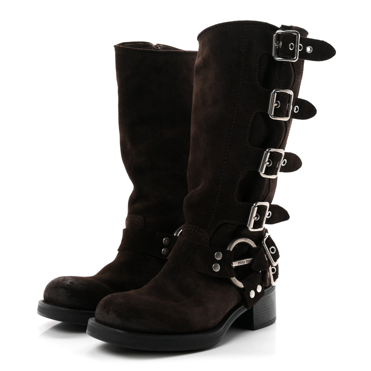 Suede Harness Boots 38 Dark Brown