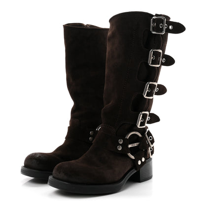 Miu Miu Suede Harness Boots 38 Dark Brown 4 of 9