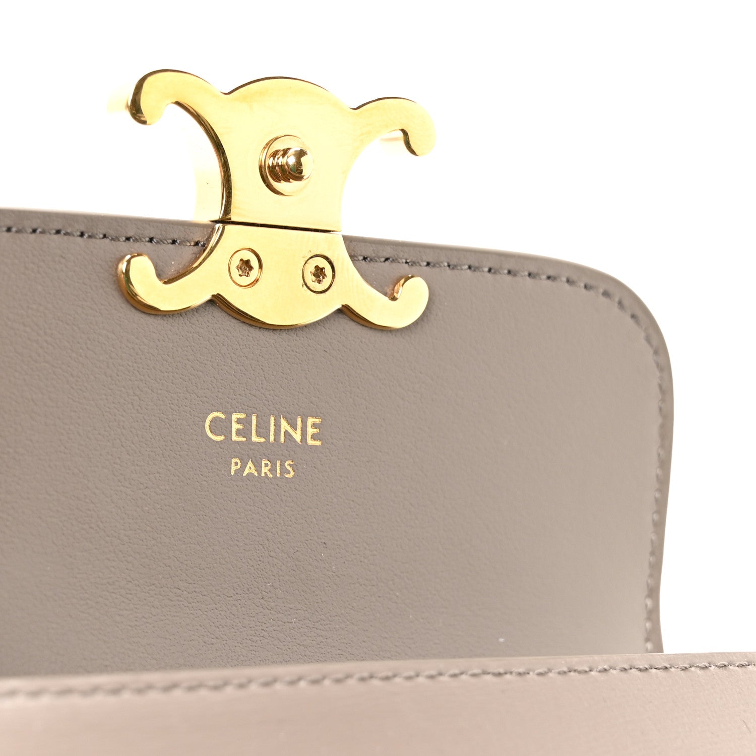 Celine Shiny Calfskin Triomphe Flap Card Holder Pebble 1980496