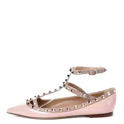 Valentino Garavani Patent Rockstud Cage Ballerina Flats 38.5 Water Rose Poudre 1 of 8