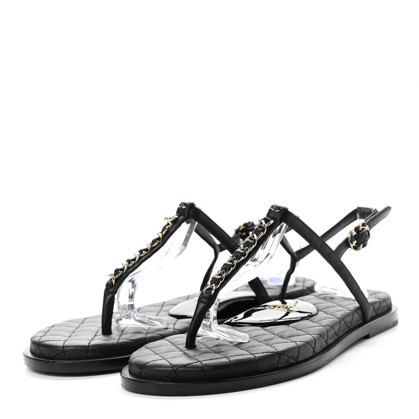 Lambskin Chain CC Logo Thong Sandals 38 Black