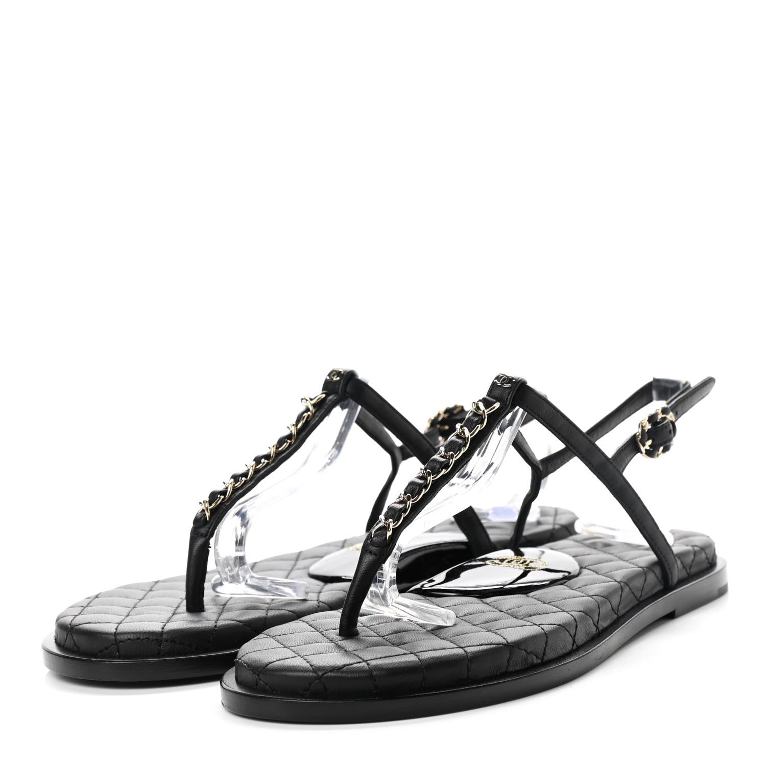 Chanel Lambskin Chain CC Logo Thong Sandals 38 Black 3 of 10