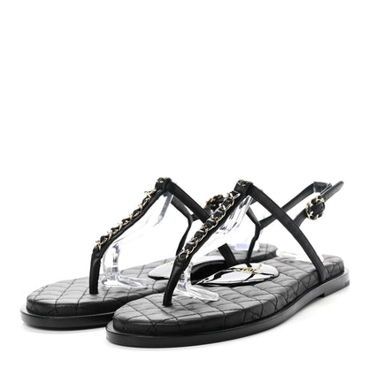 Chanel Lambskin Chain CC Logo Thong Sandals 38 Black 3 of 10