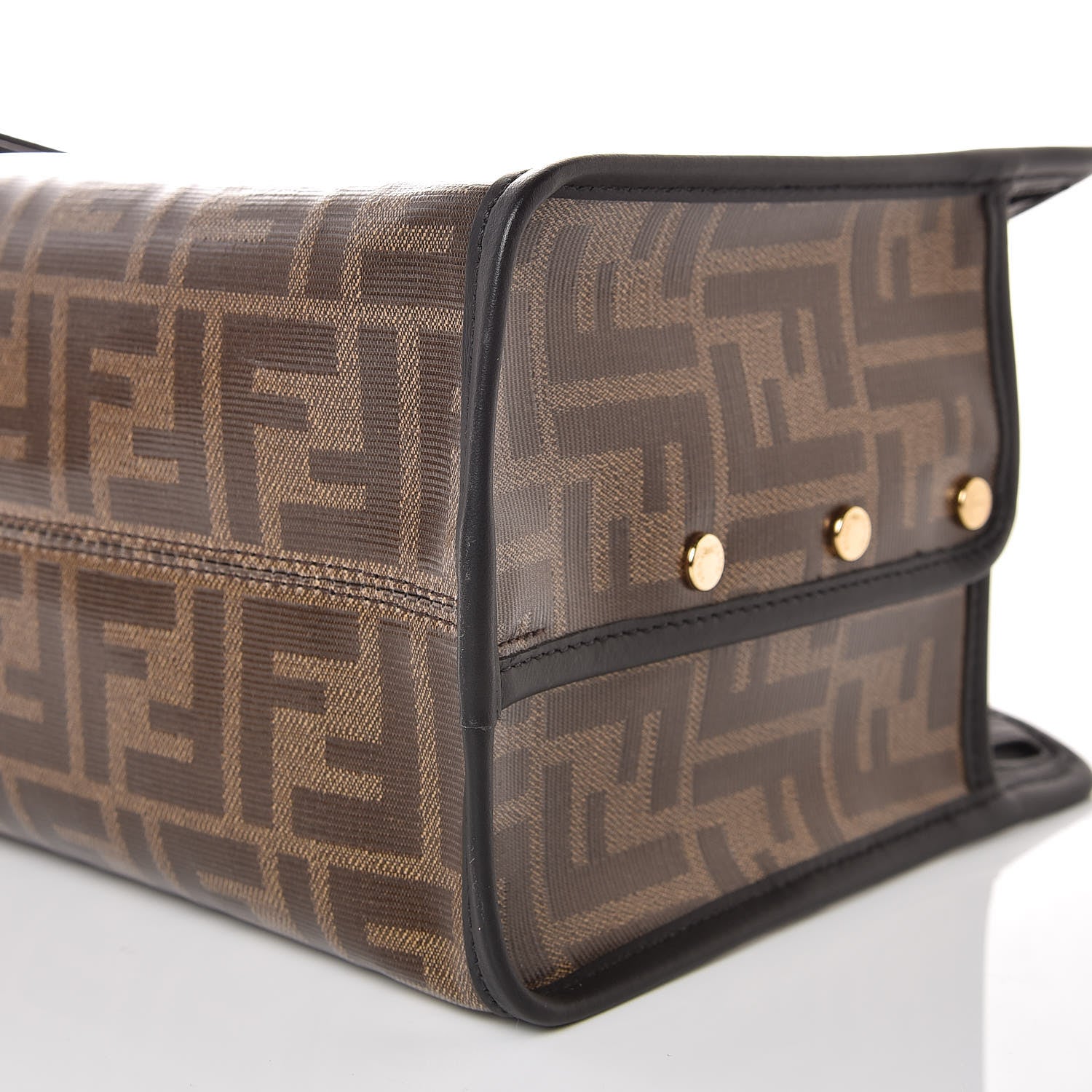 Fendi Glazed Fabric Vitello Century FF 1974 Stamp Patch Mini Peekaboo Defender Cover Mogano Panna Black 6 of 9
