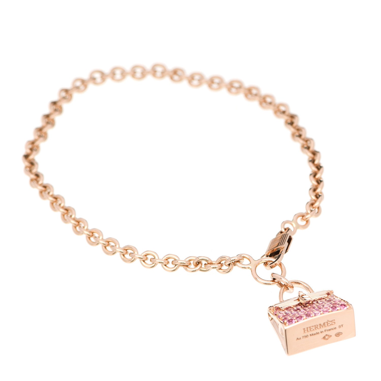 Hermes 18K Rose Gold Pink Sapphire Kelly Amulettes Bracelet ST 1 of 5