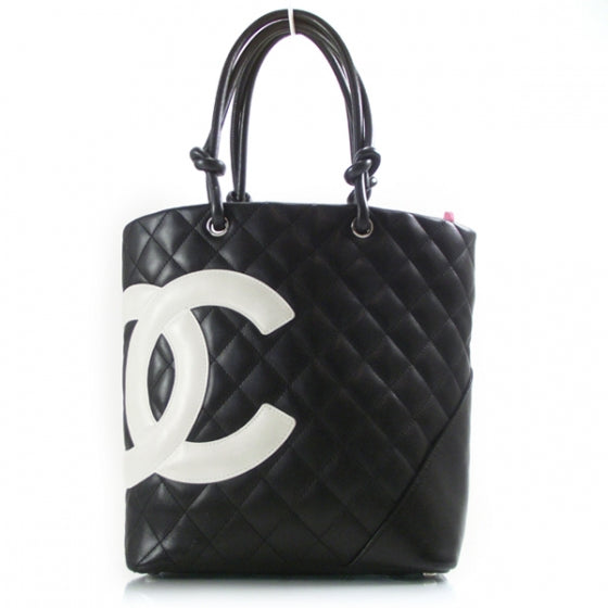 Calfskin Quilted Medium Cambon Tote Black White