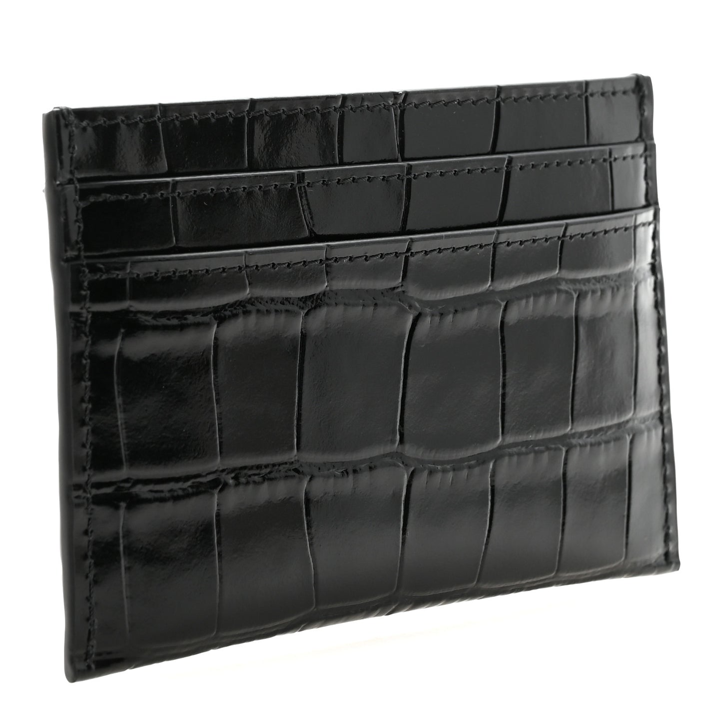 Calfskin Crocodile Embossed Crococo Card Holder Black