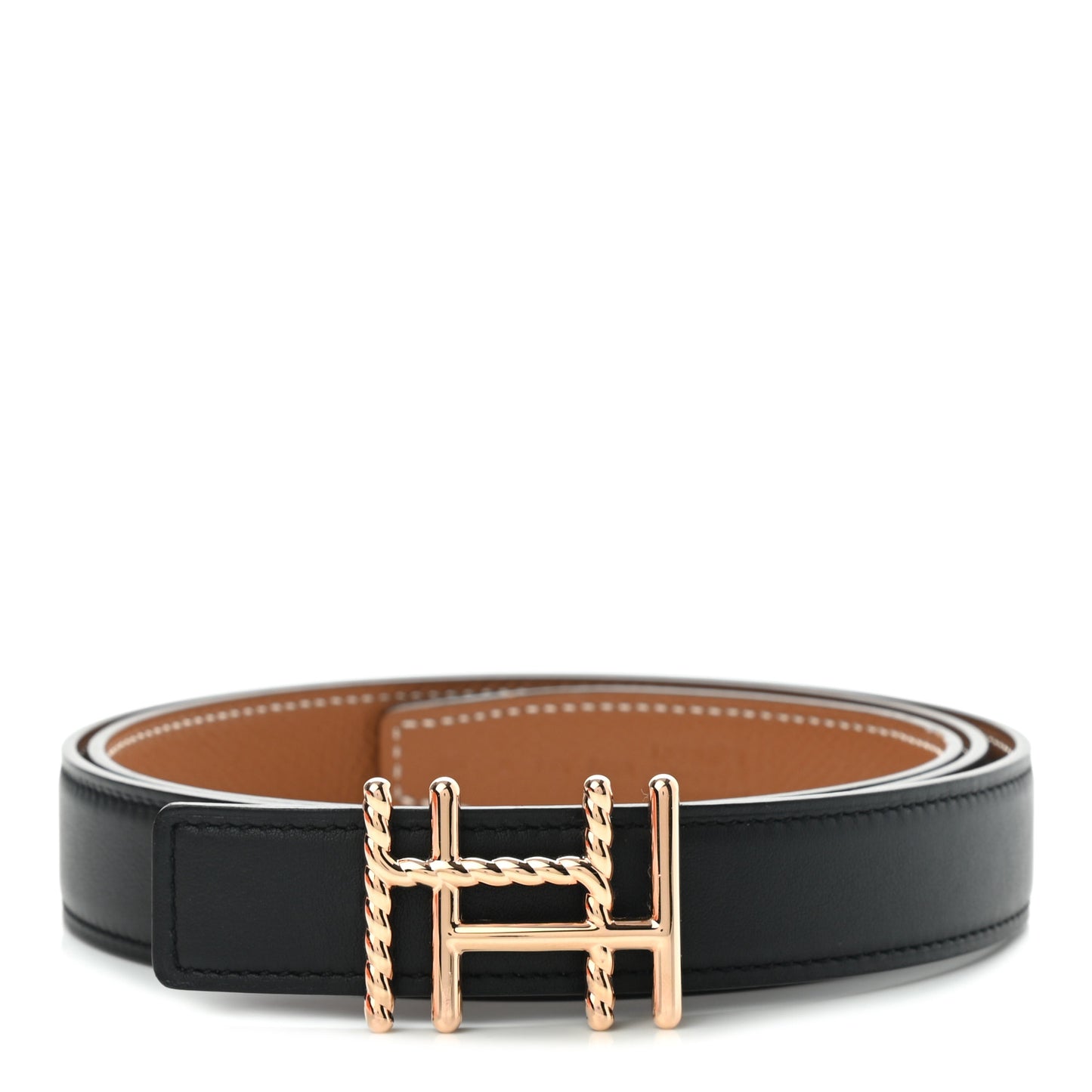 Swift Epsom 24mm H au Carre Twist Belt 90 Black Gold