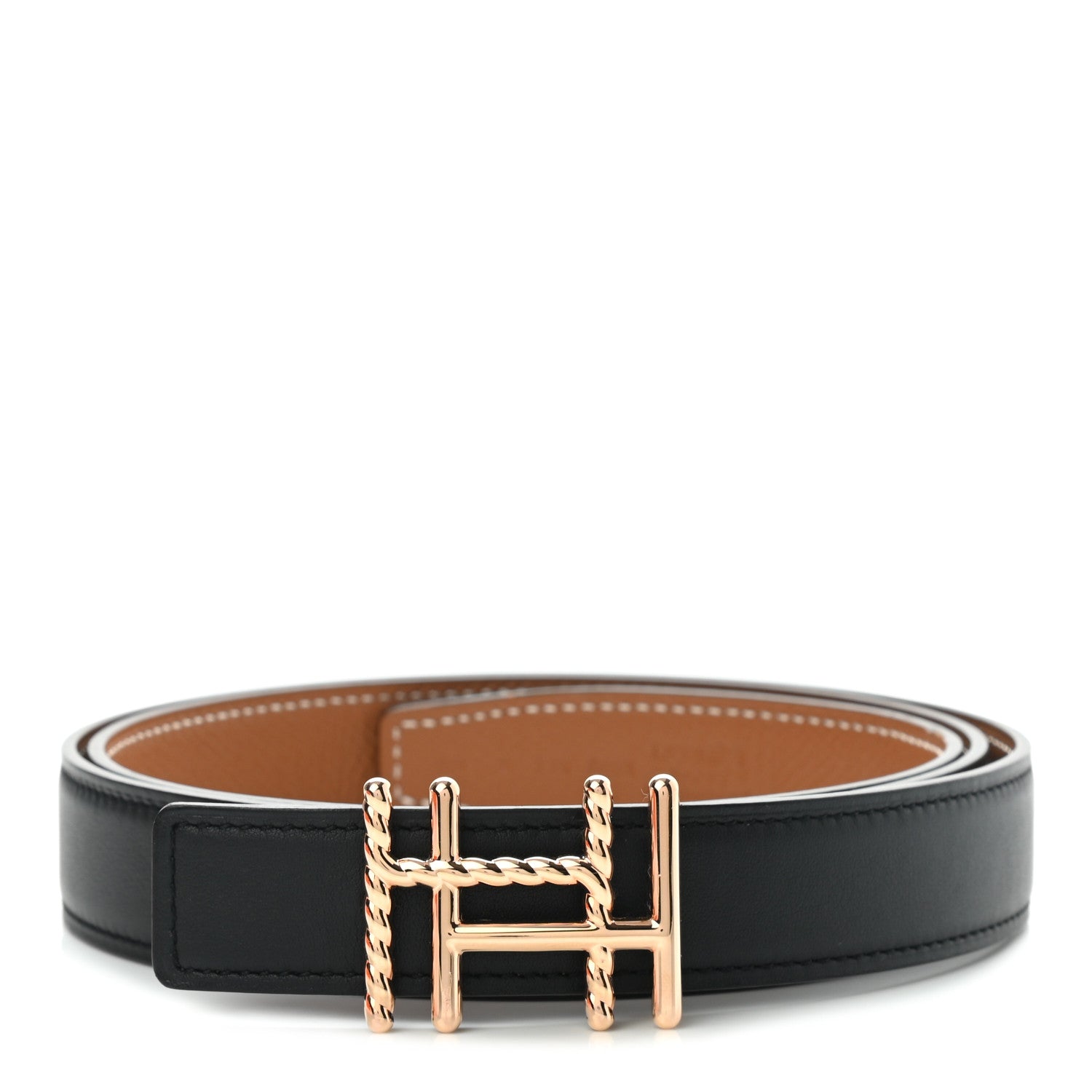 Hermes Swift Epsom 24mm H au Carre Twist Belt 90 Black Gold 1 of 6