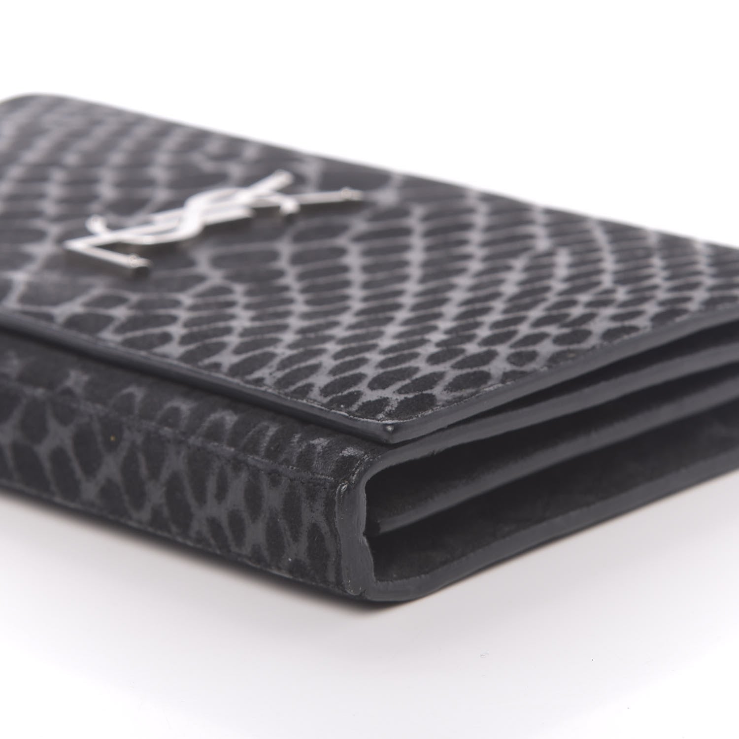 Saint Laurent Suede Python Embossed Monogram Chain Wallet Black 9 of 15