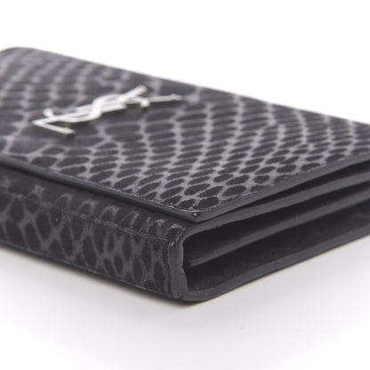 Saint Laurent Suede Python Embossed Monogram Chain Wallet Black 9 of 15