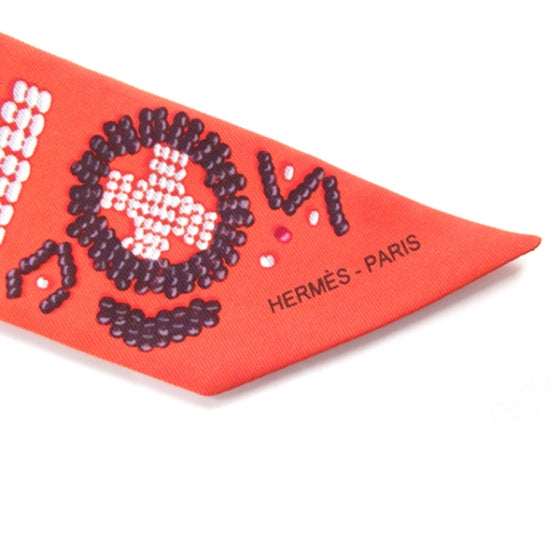Hermes Silk Native American Ribbon Scarf Orange 3 of 4