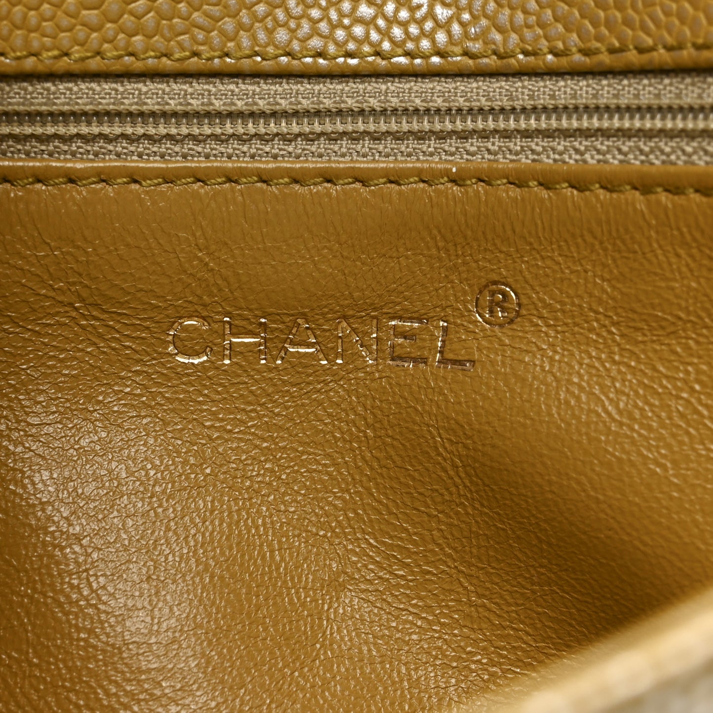 Metallic Caviar Quilted Medium Single Flap Beige