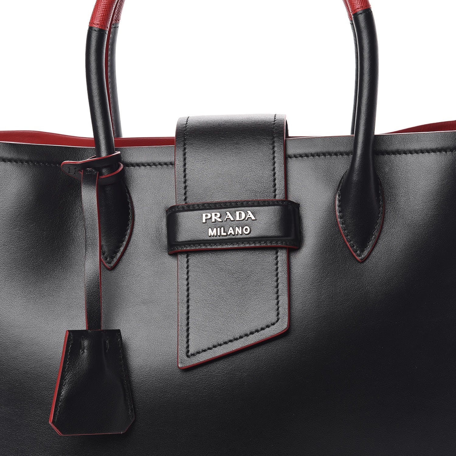 Prada Soft Calfskin Shopping Tote Black Fuoco 8 of 10
