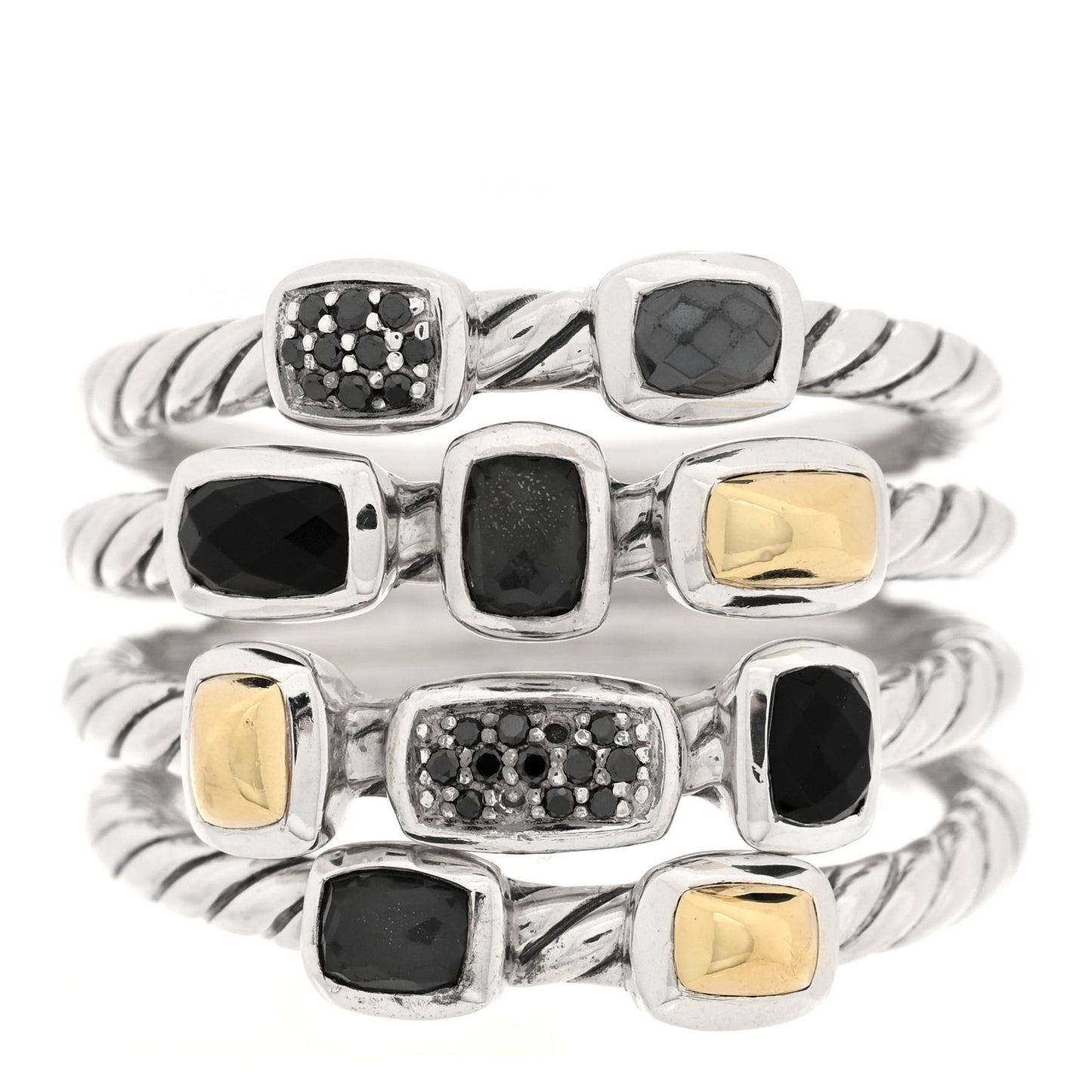 Sterling Silver 18K Yellow Gold Multi Gemstone Confetti 4 Row Ring 57 8