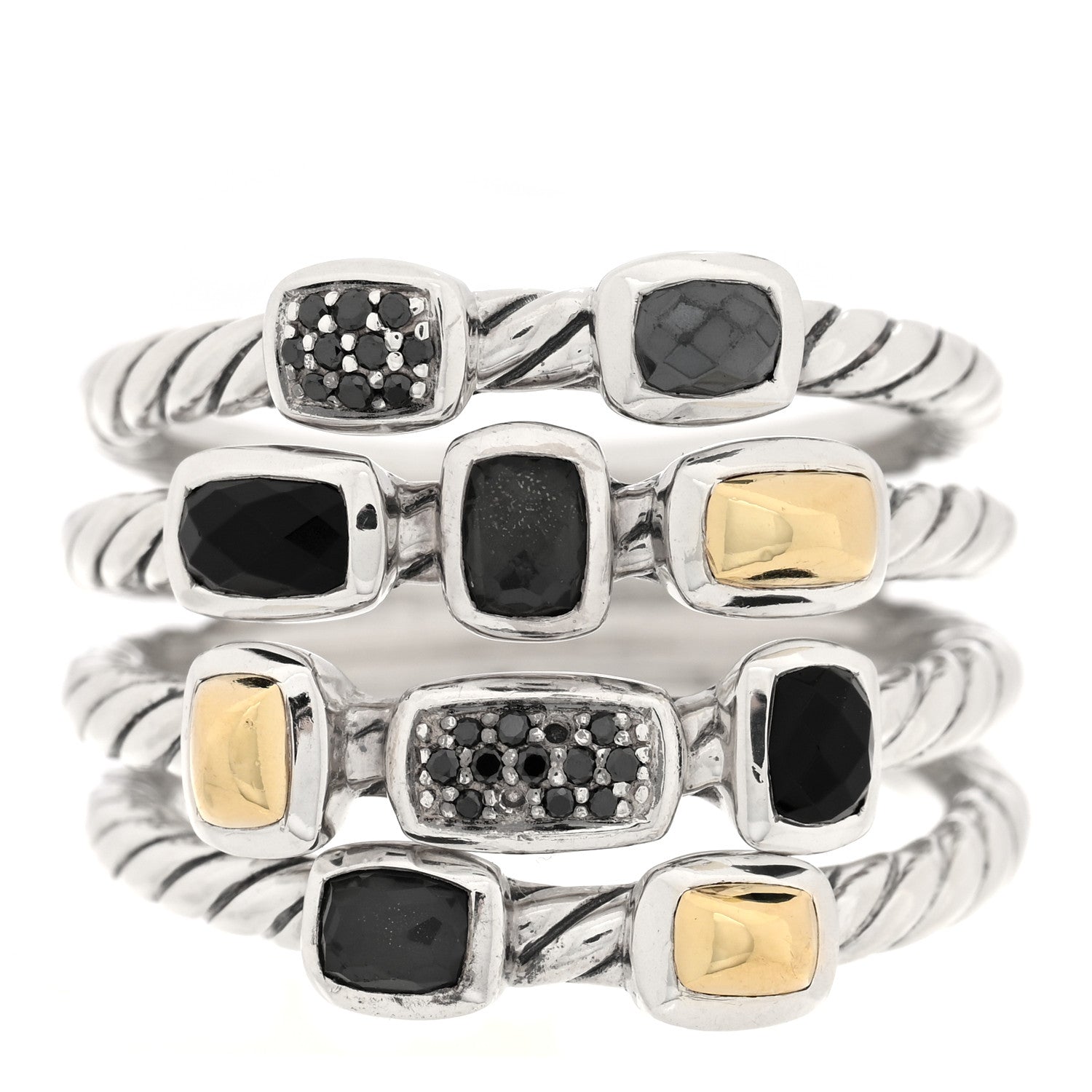David Yurman Sterling Silver 18K Yellow Gold Multi Gemstone Confetti 4 Row Ring 57 8 1 of 4