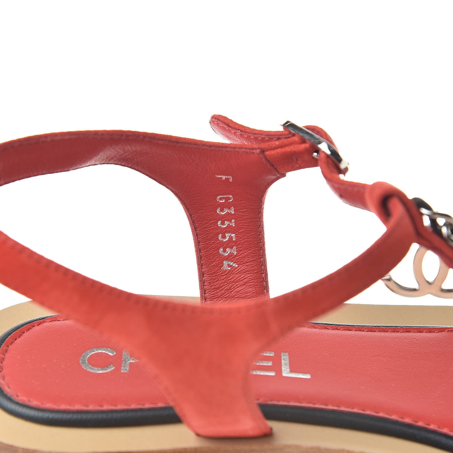 Chanel Lambskin Chain CC Thong Sandals 36 Red 8 of 17