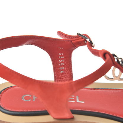 Chanel Lambskin Chain CC Thong Sandals 36 Red 8 of 17