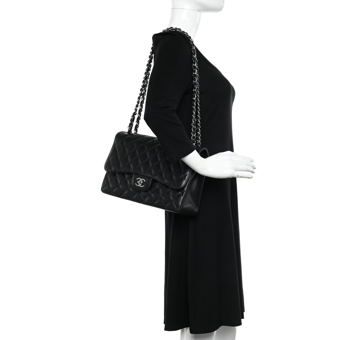 Caviar Quilted Jumbo Double Flap Black