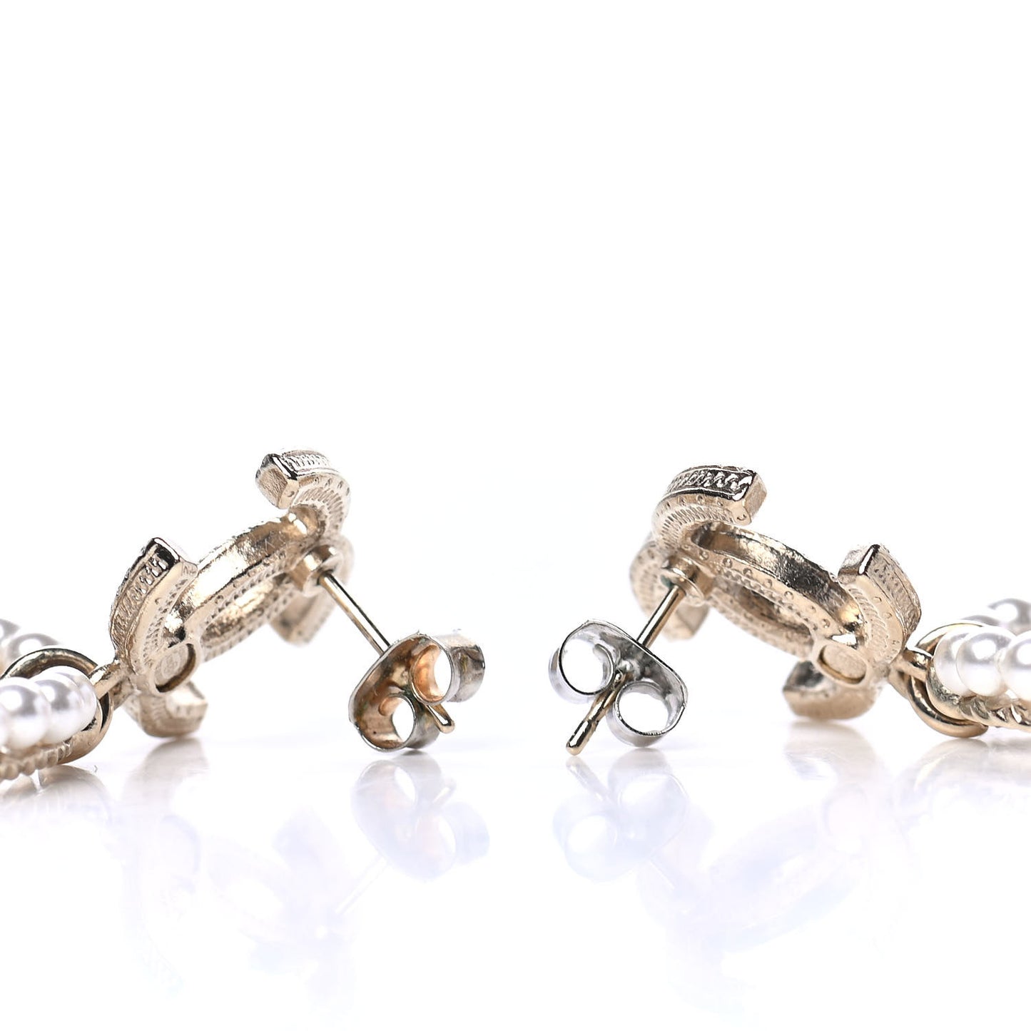 Crystal Pearl Chanel Charms CC Drop Earrings Gold