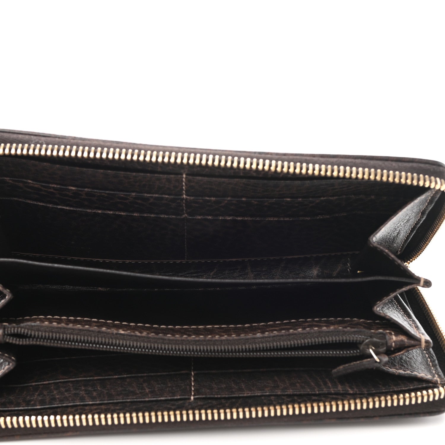 Gucci Monogram Calfskin Bamboo Tassel Zip Around Wallet Beige Ebony Chocolate 5 of 6