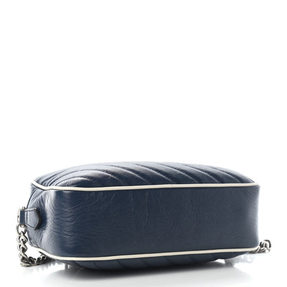 Gucci Vintage Effect Calfskin Matelasse Diagonal Small Torchon GG Marmont Chain Shoulder Bag Blue Agata Mystic White 4 of 7