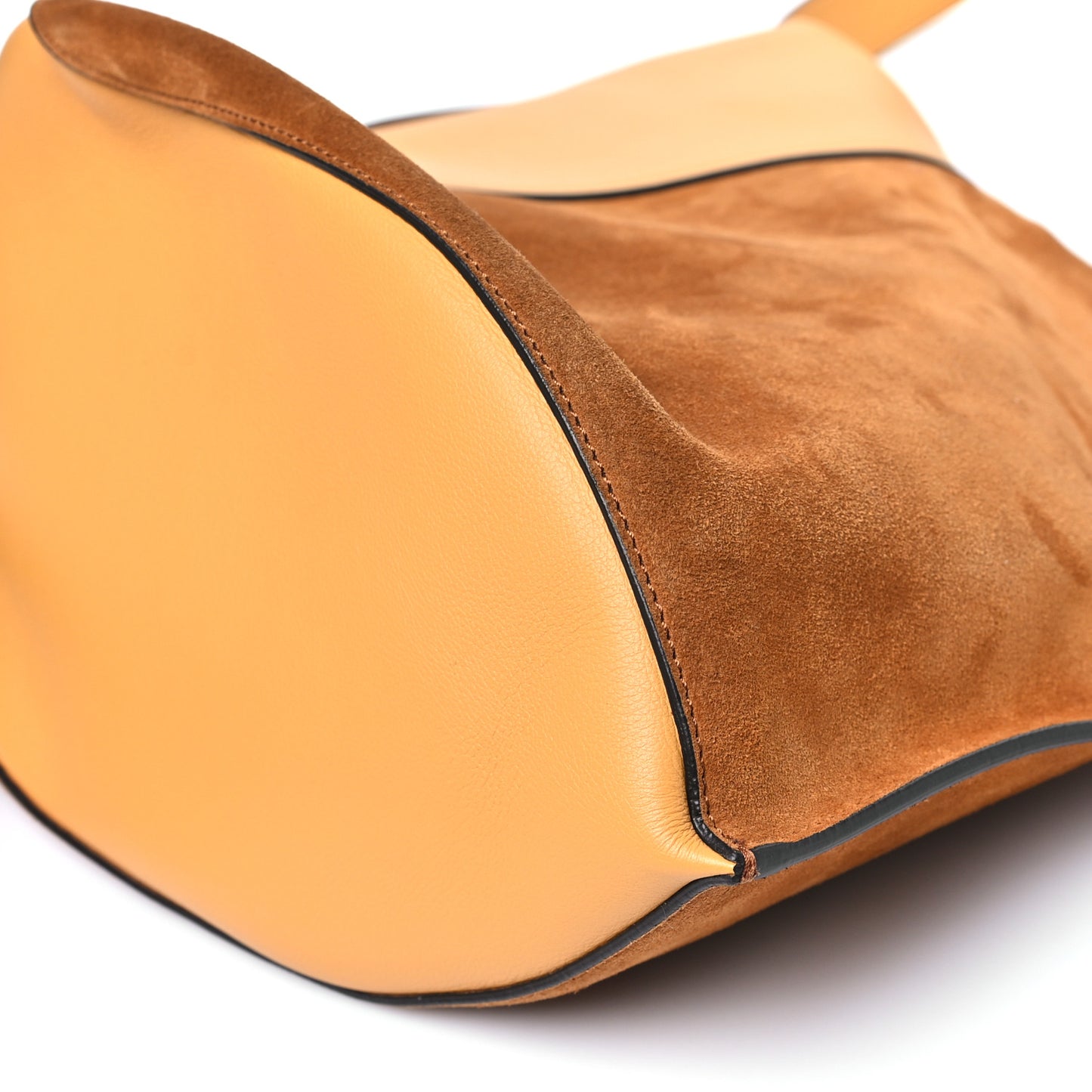 Suede Calfskin Hook Bag Brown Yellow