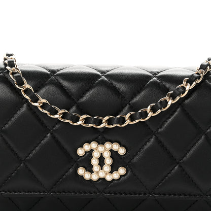 Chanel Lambskin Quilted Pearl CC Flap Clutch Black 9 of 11
