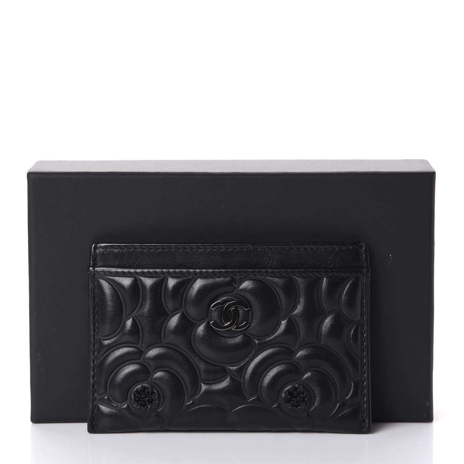 Chanel Lambskin Camellia Embossed Card Holder So Black 9 of 9