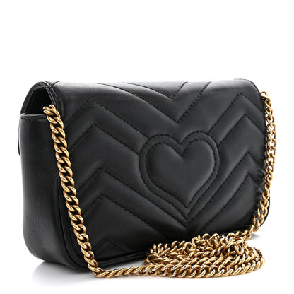 Gucci Calfskin Matelasse Super Mini GG Marmont Shoulder Bag Black 3 of 10