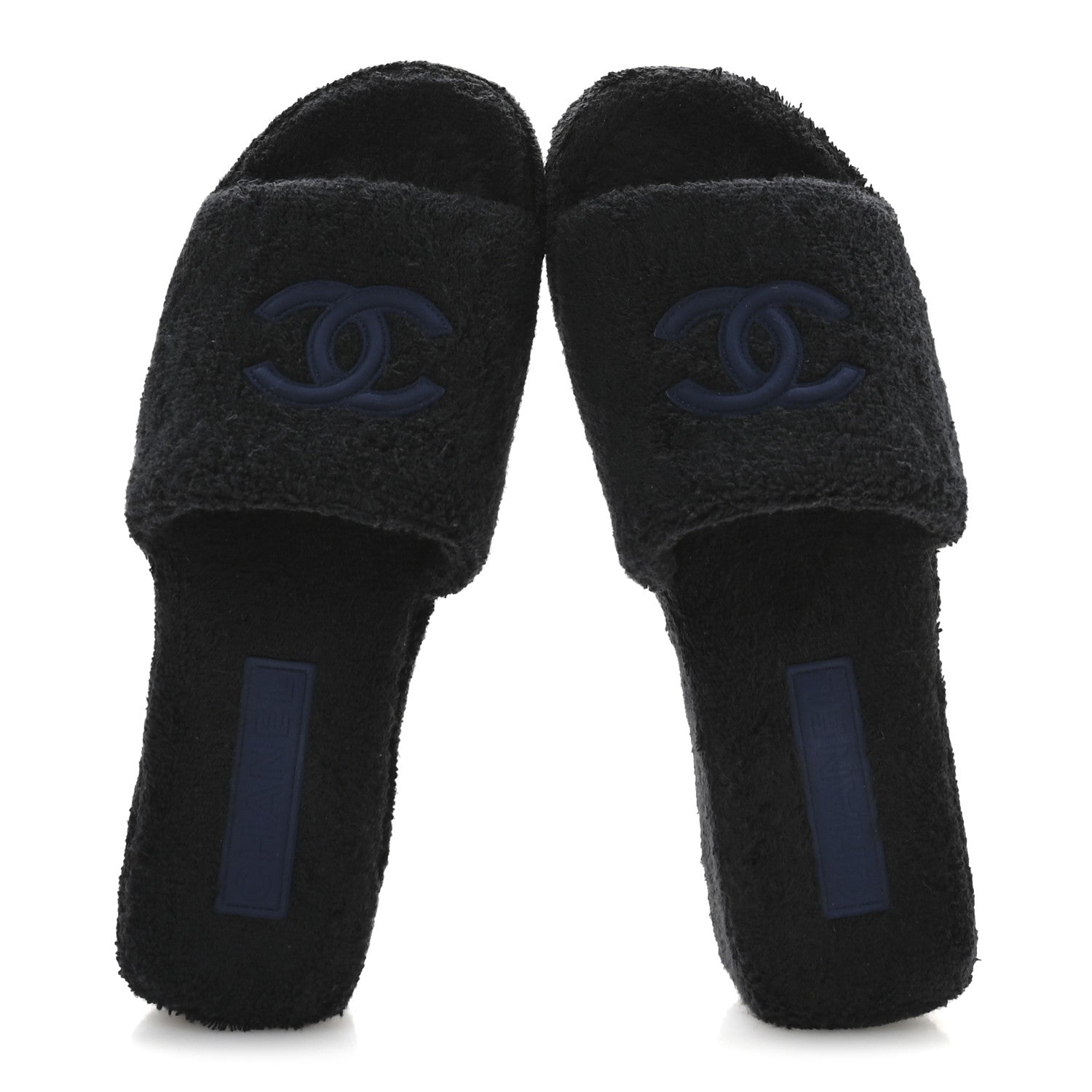 Chanel Terry CC Flat Mules Sandals 41 Black Navy 2 of 9
