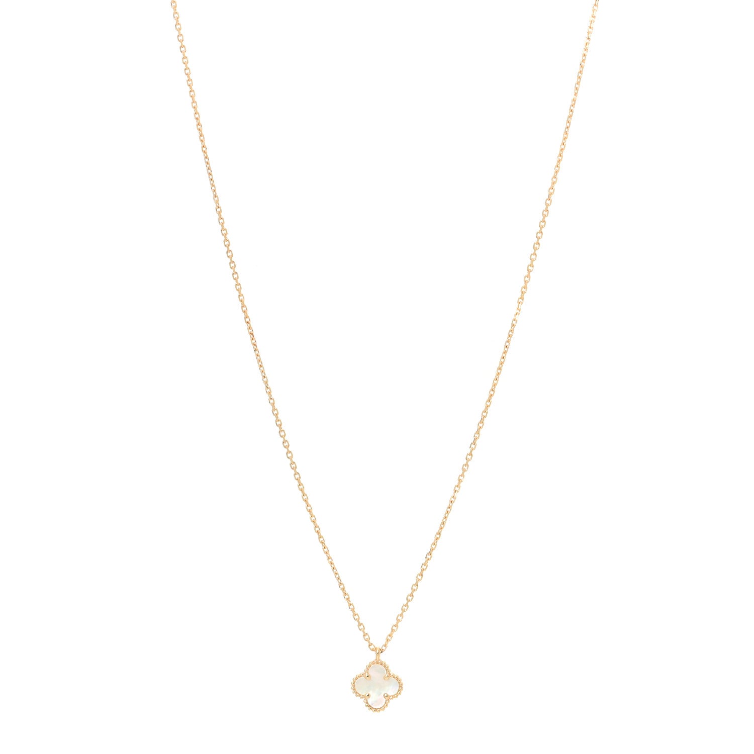 Van Cleef & Arpels 18K Yellow Gold Mother of Pearl Sweet Alhambra Pendant Necklace 1 of 7