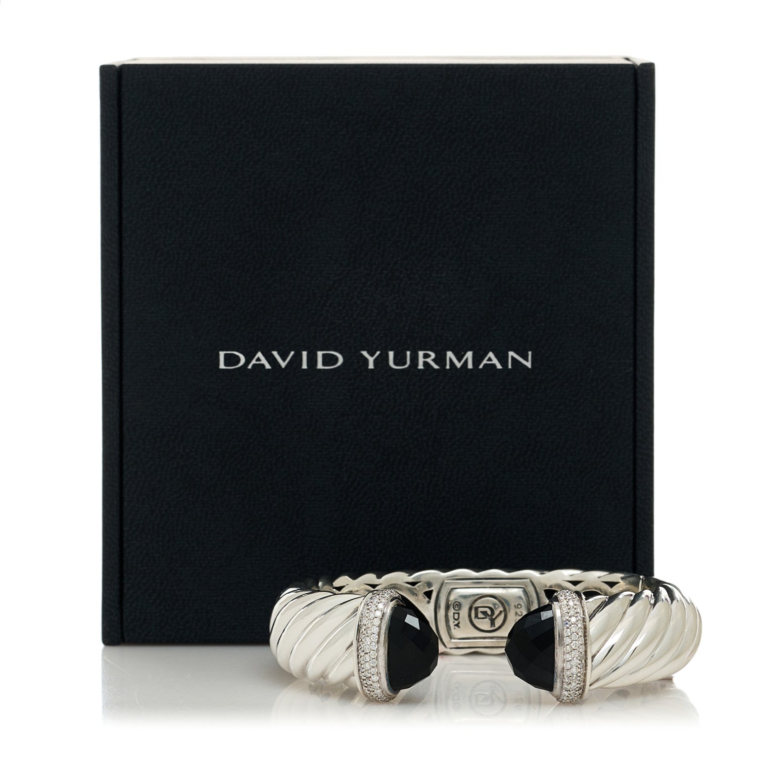 David Yurman Sterling Silver Diamond Black Onyx 18mm Waverly Bracelet 4 of 4