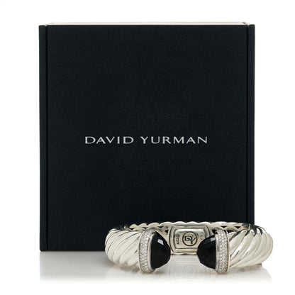 David Yurman Sterling Silver Diamond Black Onyx 18mm Waverly Bracelet 4 of 4