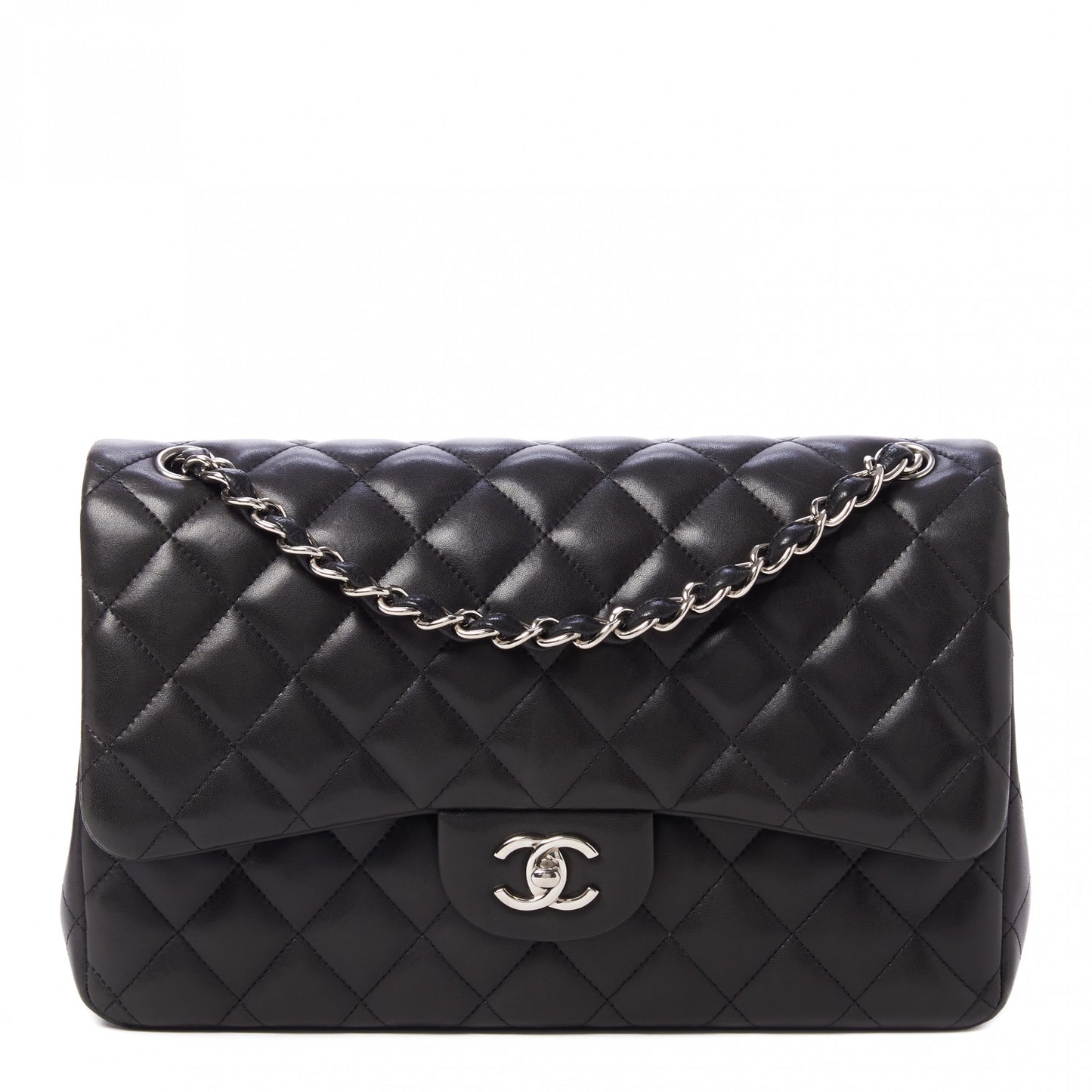 Lambskin Quilted Jumbo Double Flap Black