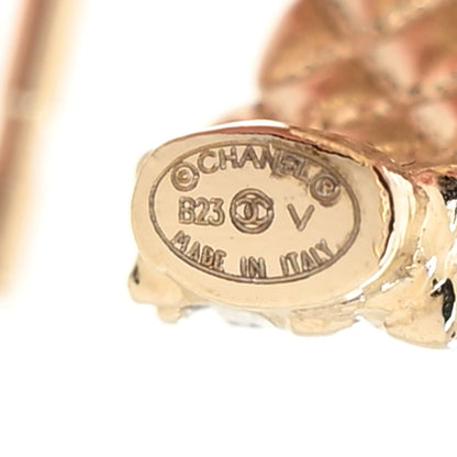 Chanel Metal Crystal Quilted CC Hoop Earrings Gold 4 of 4
