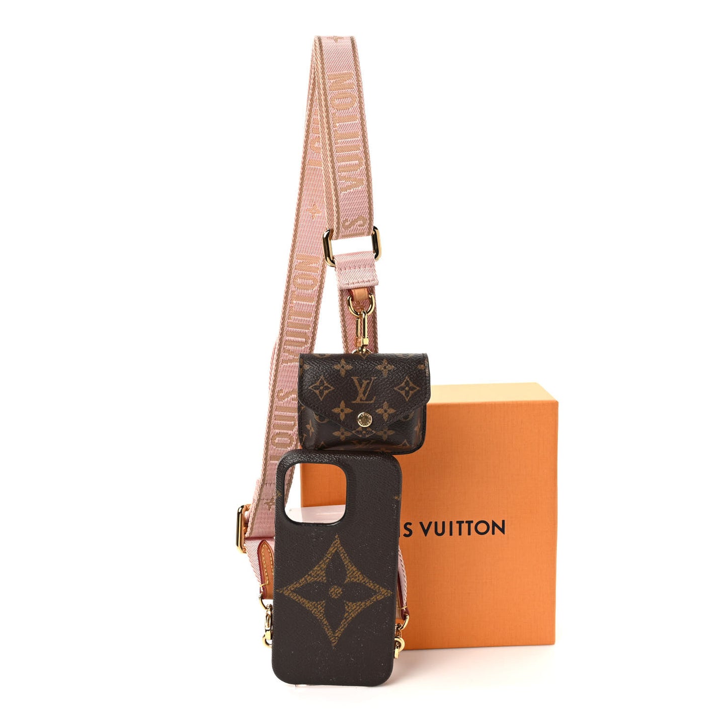 Monogram Bumper On Strap iPhone 13 Pro Shoulder Strap Creme Pink