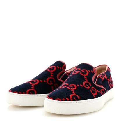 Gucci Terry Cloth Miro Soft Calfskin GG Monogram Mens Dublin Slip On Sneakers 9 Blue Hibiscus Red 4 of 8