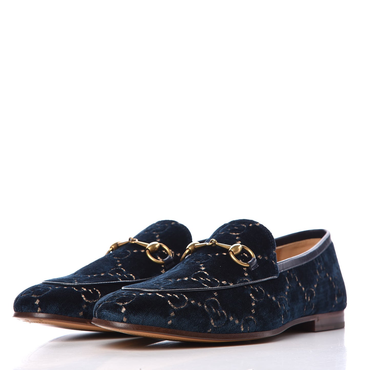 Velvet GG Monogram Horsebit Mens Jordaan Loafers 10.5 Blue Beige