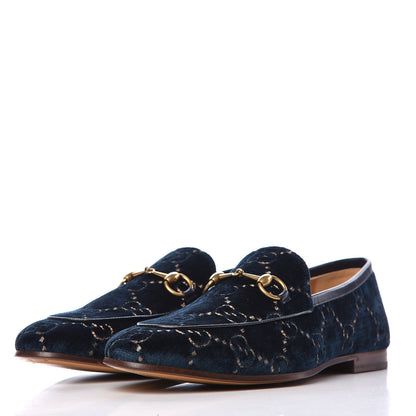 Gucci Velvet GG Monogram Horsebit Mens Jordaan Loafers 10.5 Blue Beige 2 of 11