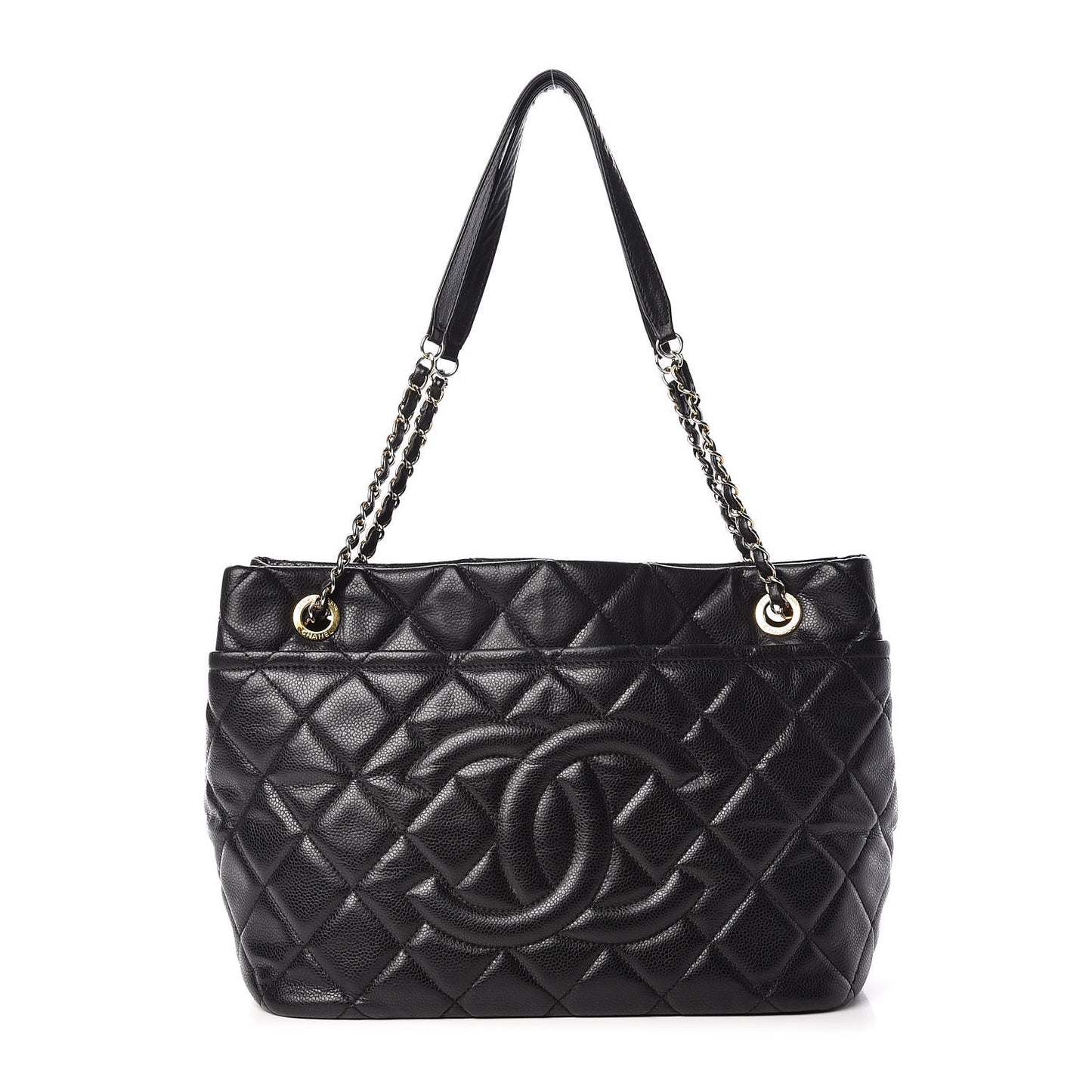 Caviar Quilted Shopping Tote Black