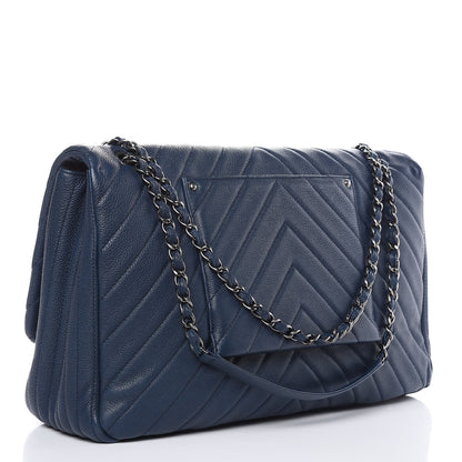Chanel Calfskin Chevron Quilted XXL Travel Flap Bag Navy 3 of 10