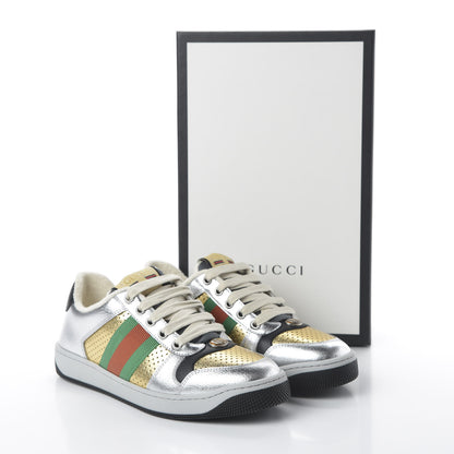 Gucci Metallic Calfskin Web Womens Screener Sneakers 36 Silver Gold Black 8 of 8